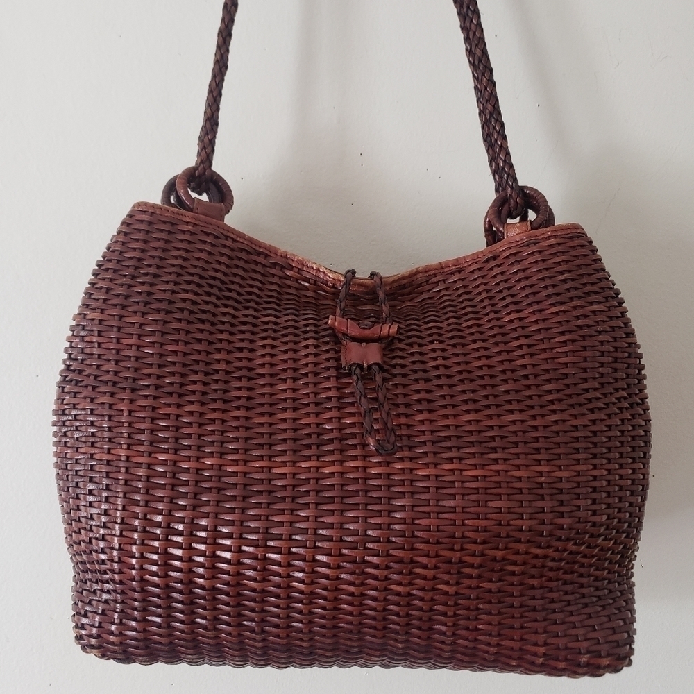 HP. Luna Borsa Genuine Leather Wicker Bag - Picture 2 of 16